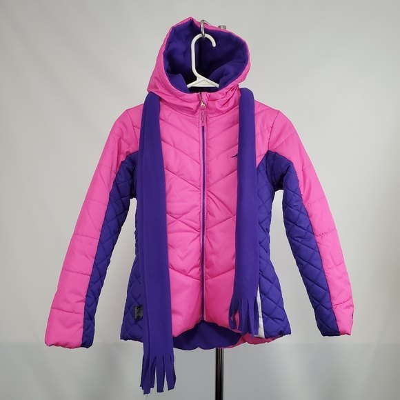 Pacific Trails Puffer hooded jacket Scarf pink Purple size M 10-12 - Picture 10 of 10